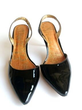 Sam Edelman Black Patent Pointed Slingback kitten heels